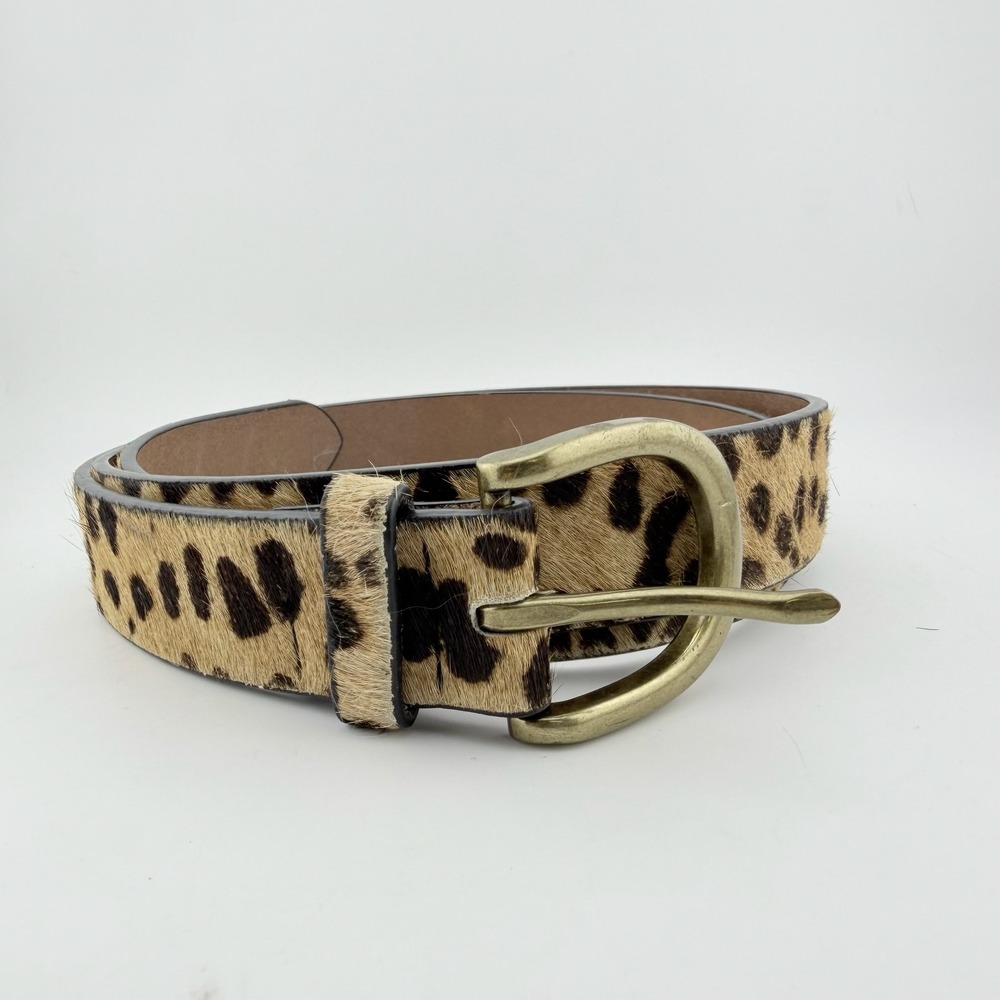 Payolee Leopard Print Calf‎ Hair Leather Belt Medium Tan Brown Excellent Boho